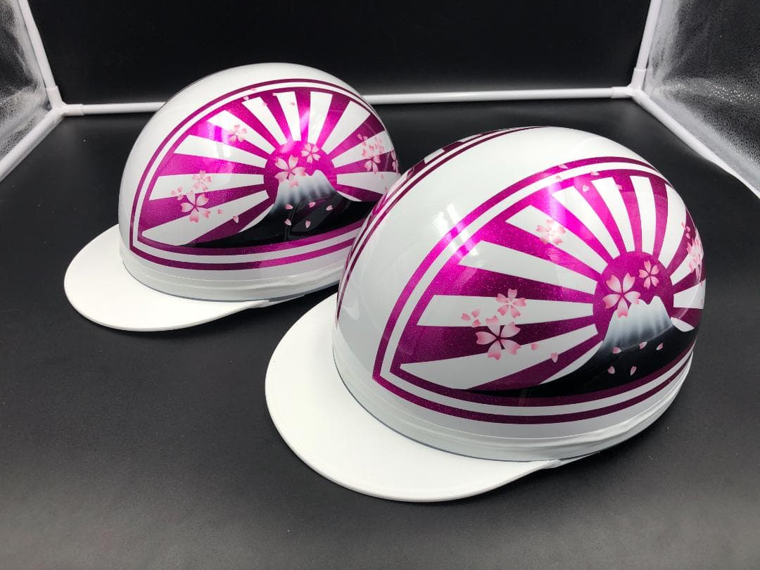 コルク半　カスタム　富士日章　三つボタン　ホワイトピンク　ラメ　桜　セット