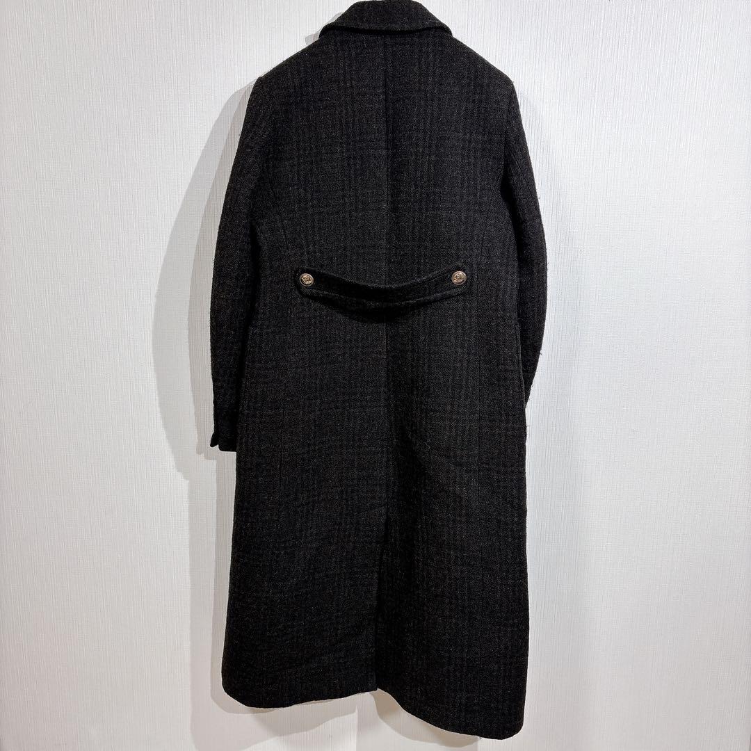 sandro ダブルブレスト　ロングコート　ロゴ金ボタン　チェック　美シルエット