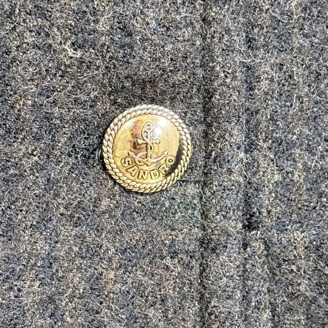 sandro ダブルブレスト　ロングコート　ロゴ金ボタン　チェック　美シルエット