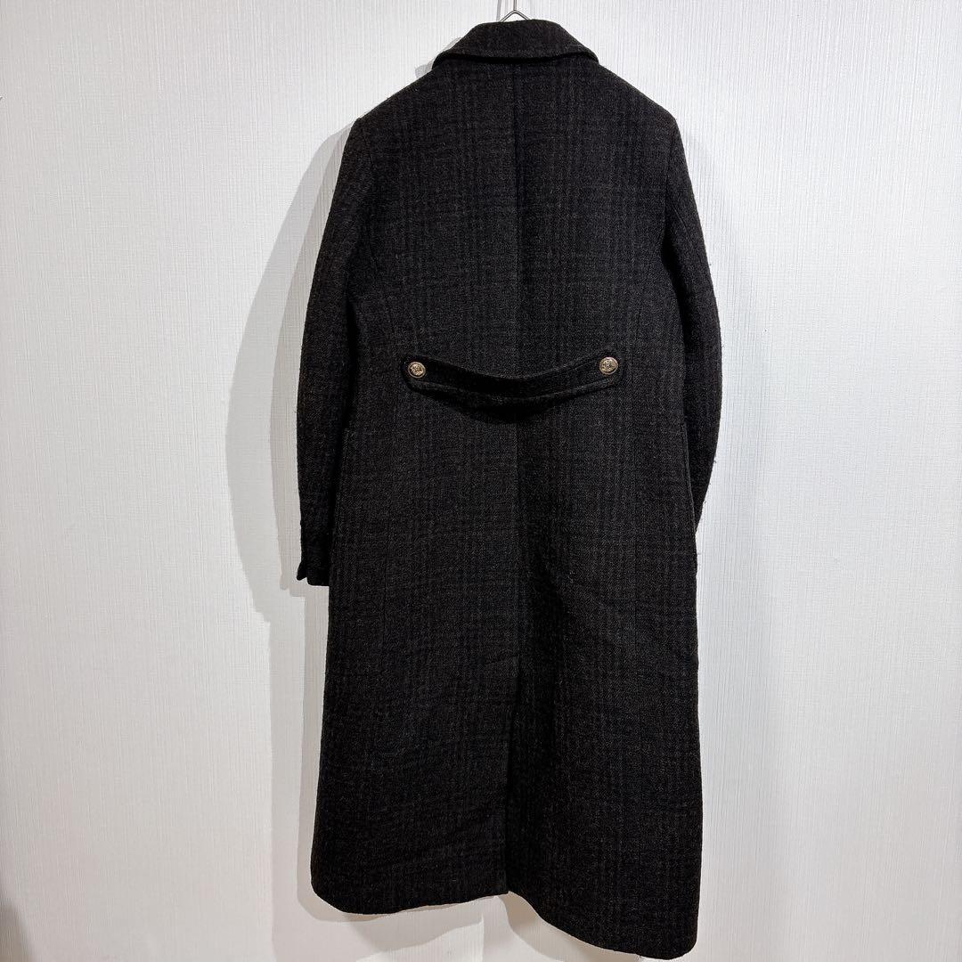 sandro ダブルブレスト　ロングコート　ロゴ金ボタン　チェック　美シルエット