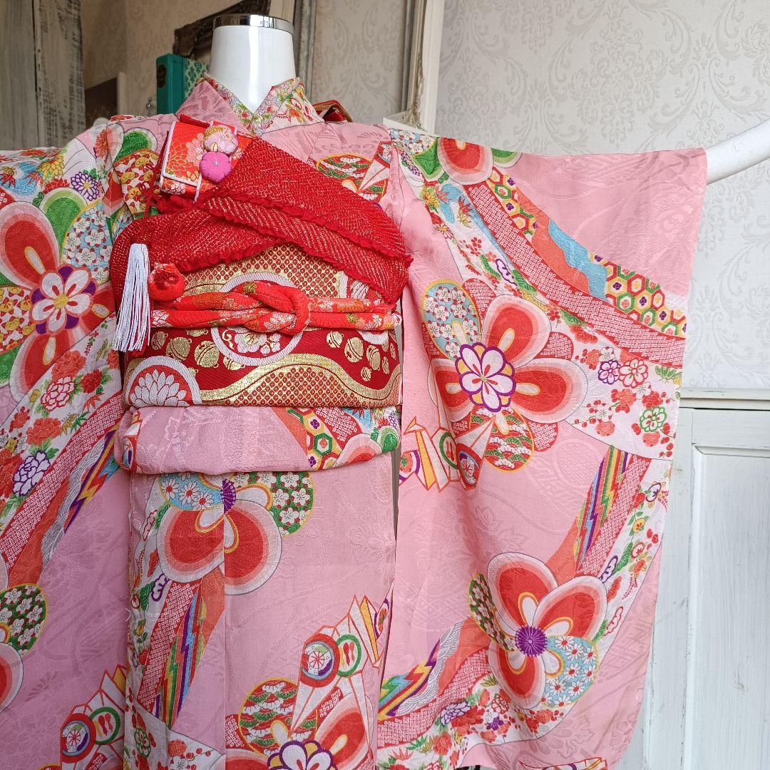 アンティークピンクの着物に作り帯セット