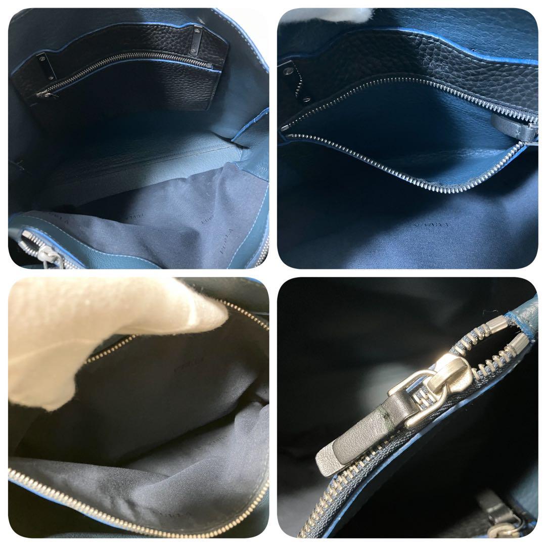 大容量 FURLA ジョーヴェ トート ビジネス バッグ A4 シボ革 黒 青