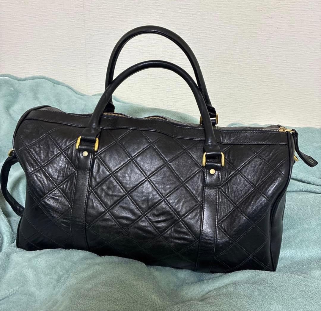 T*K様 CHANEL ヴィンテージ 黒 キルティング ロゴ レザー ボストンバ