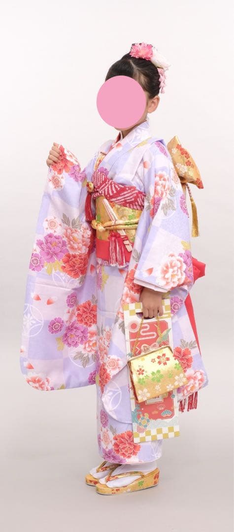 七五三用着物 花柄　ピンク　紫