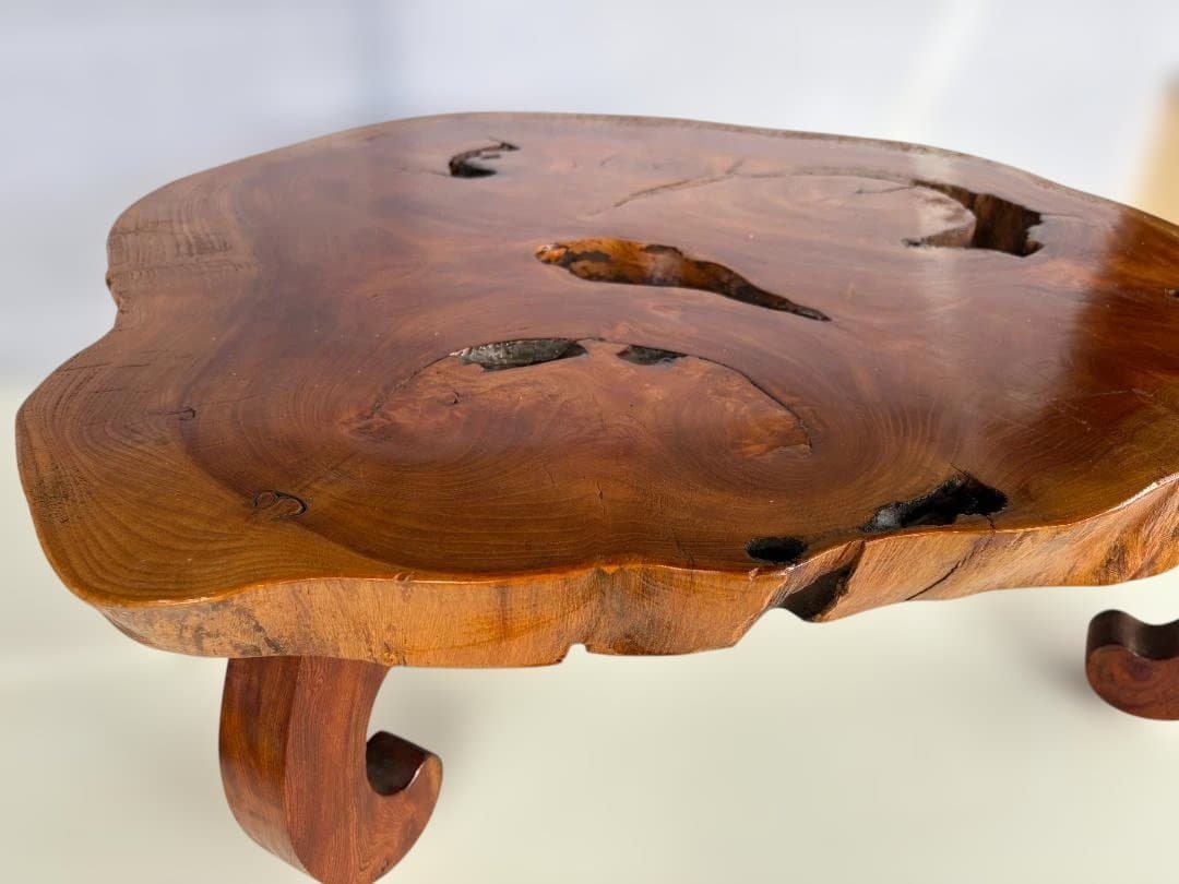 天然木 一枚板 銘木 猫足　欅 座卓 ローテーブル 飾台 古民家　01d145