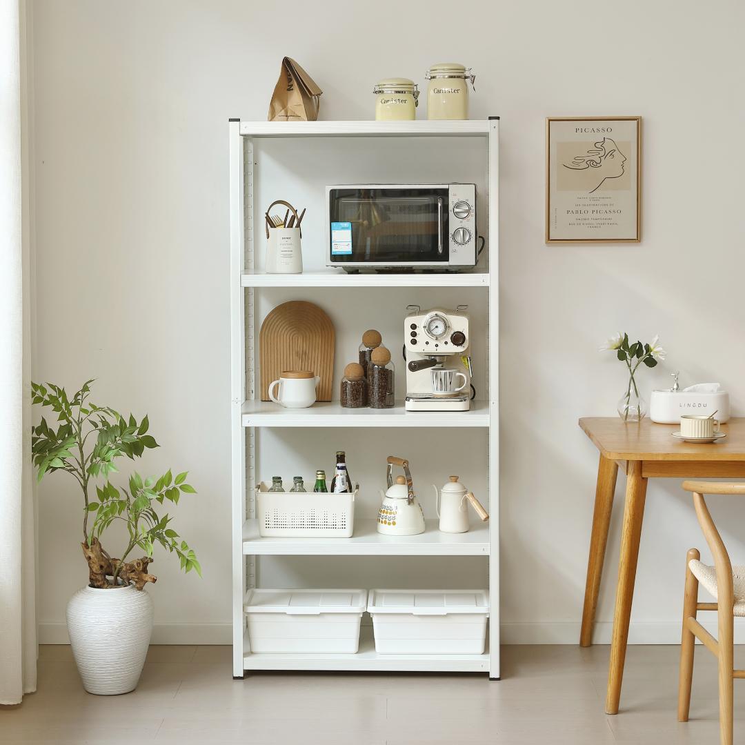 タイムセール！スチール製収納ラック【タイプA】　可動棚　大容量　WHITE