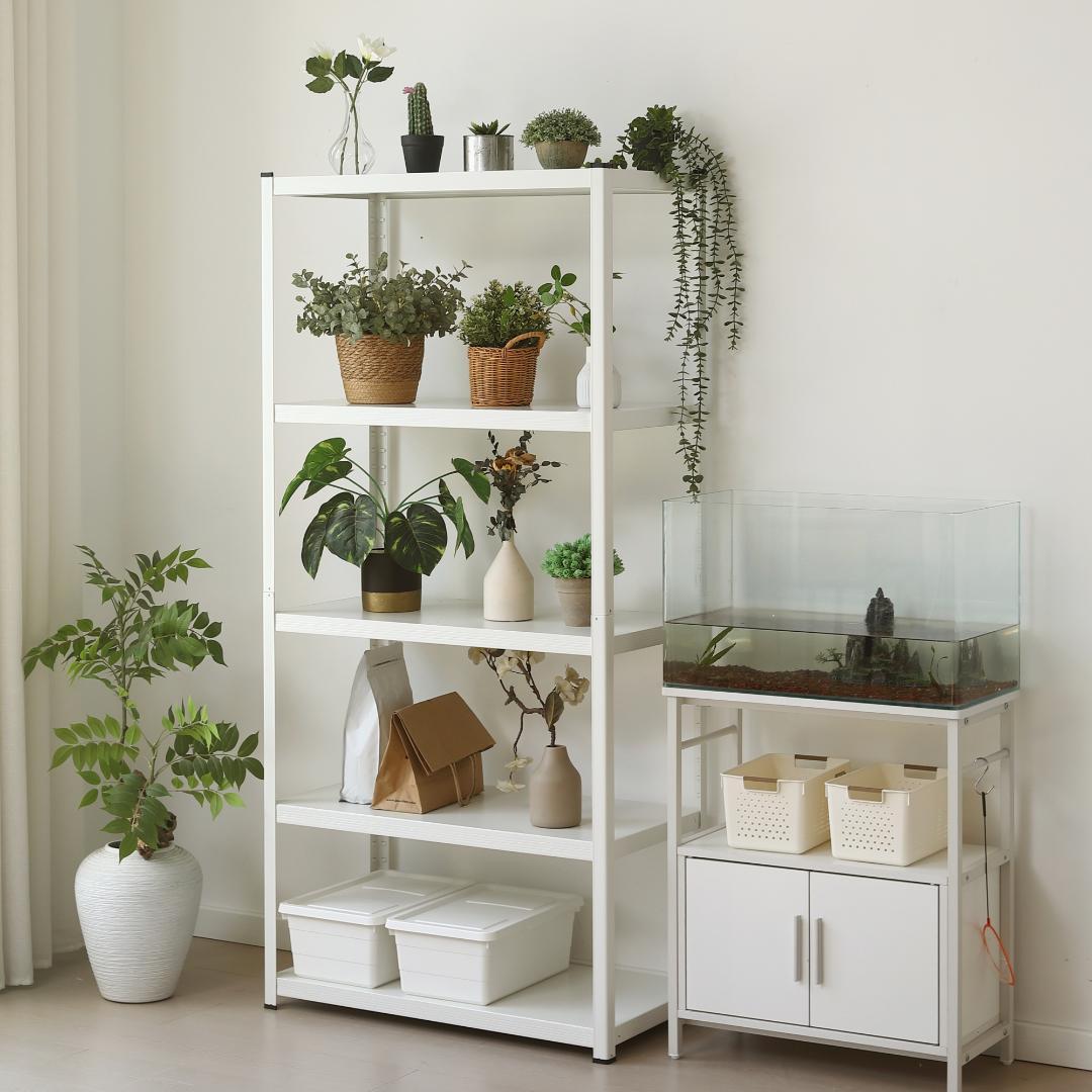 タイムセール！スチール製収納ラック【タイプA】　可動棚　大容量　WHITE