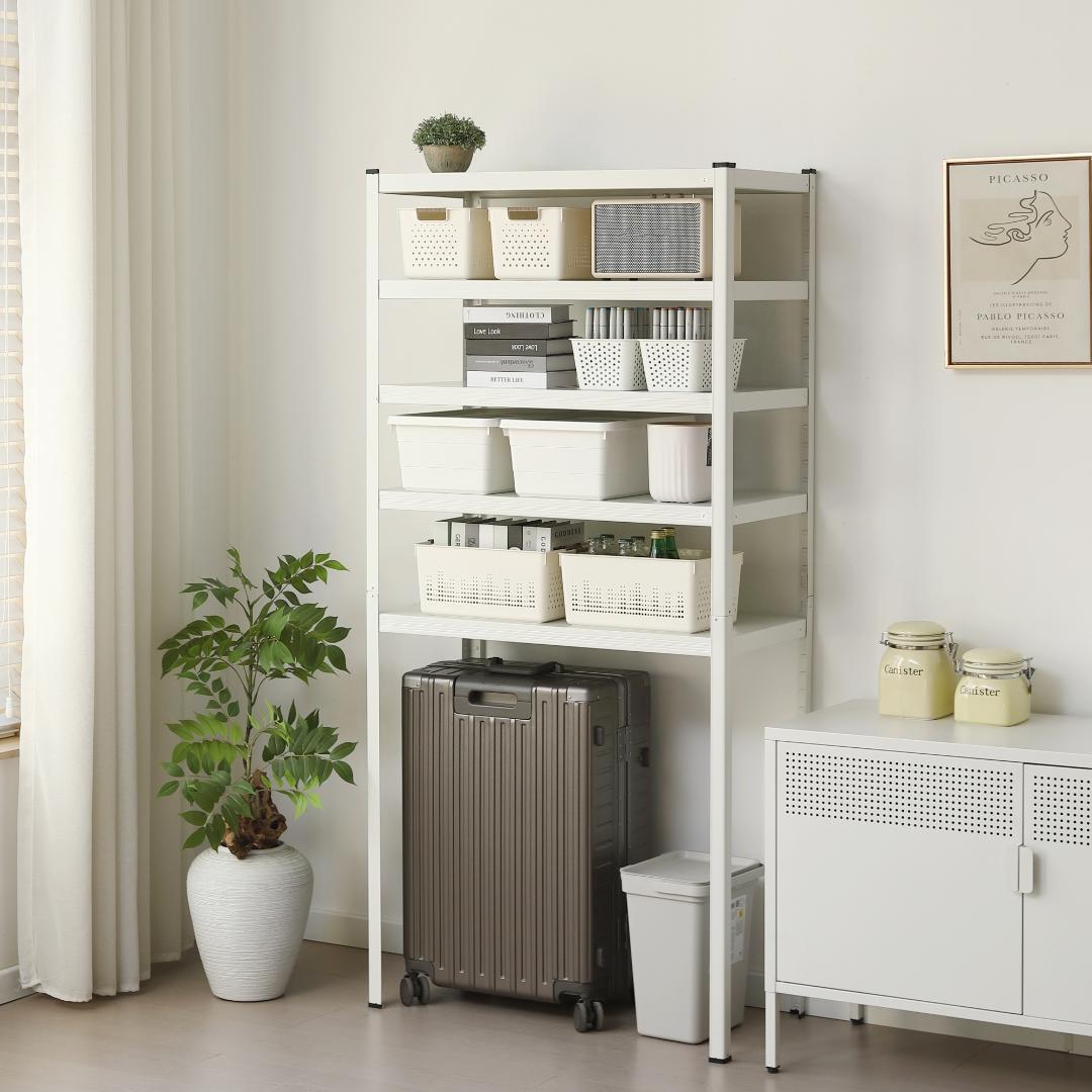 タイムセール！スチール製収納ラック【タイプA】　可動棚　大容量　WHITE