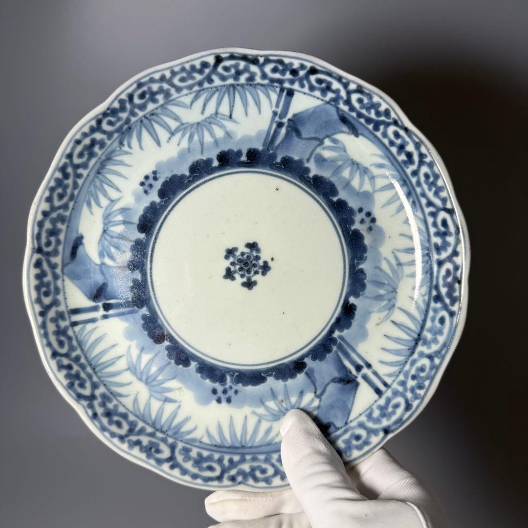 古伊万里　染付竹林蛸唐草文七寸皿　六枚　大明成化年製　名品　江戸中期　古美術