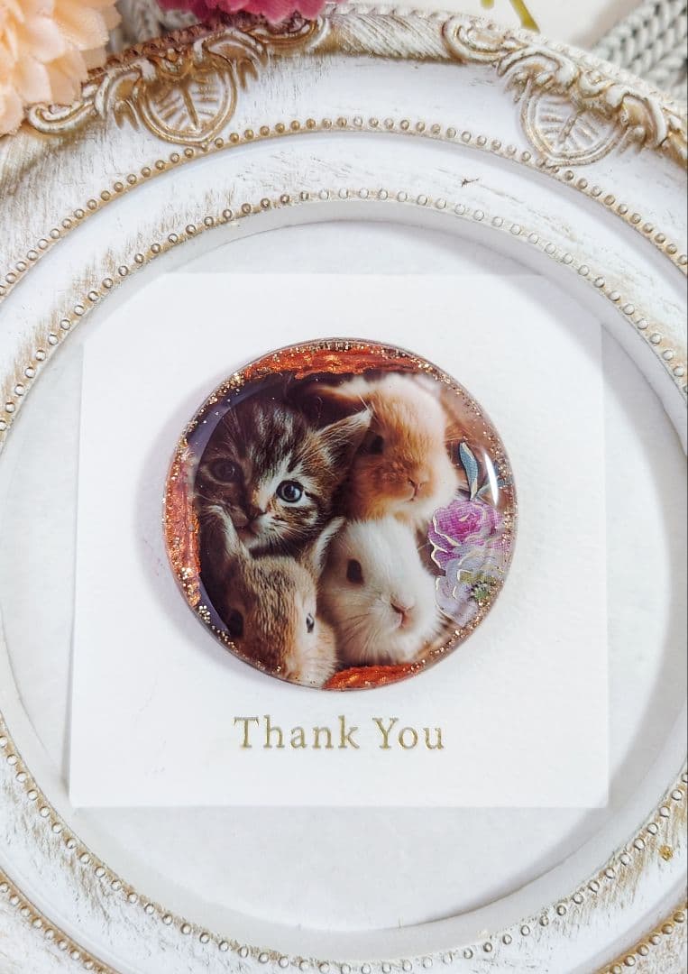 レジン　猫　ヘアゴム　ブローチ　ポニーフック　No.275