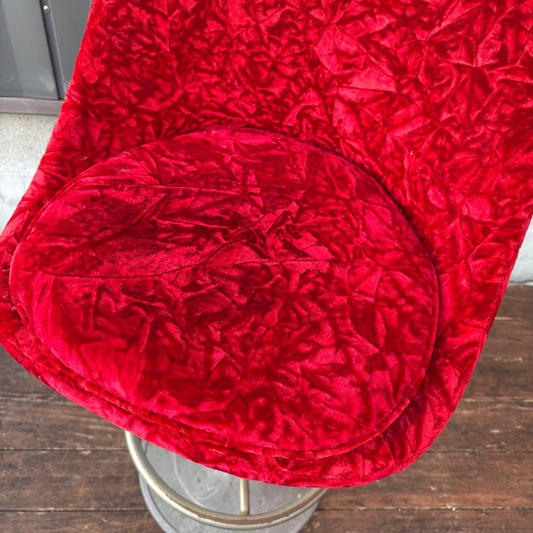 ③昭和レトロ 回転式バーチェア ベロア 赤 ビンテージ スナック椅子 ベルベット