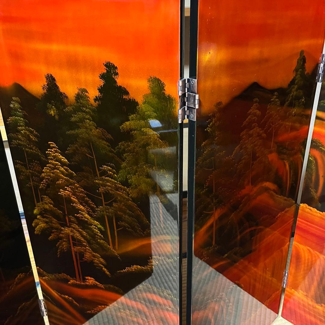 豪華絢爛　螺鈿細工　４連衝立　四曲一隻　屏風　鶴　滝