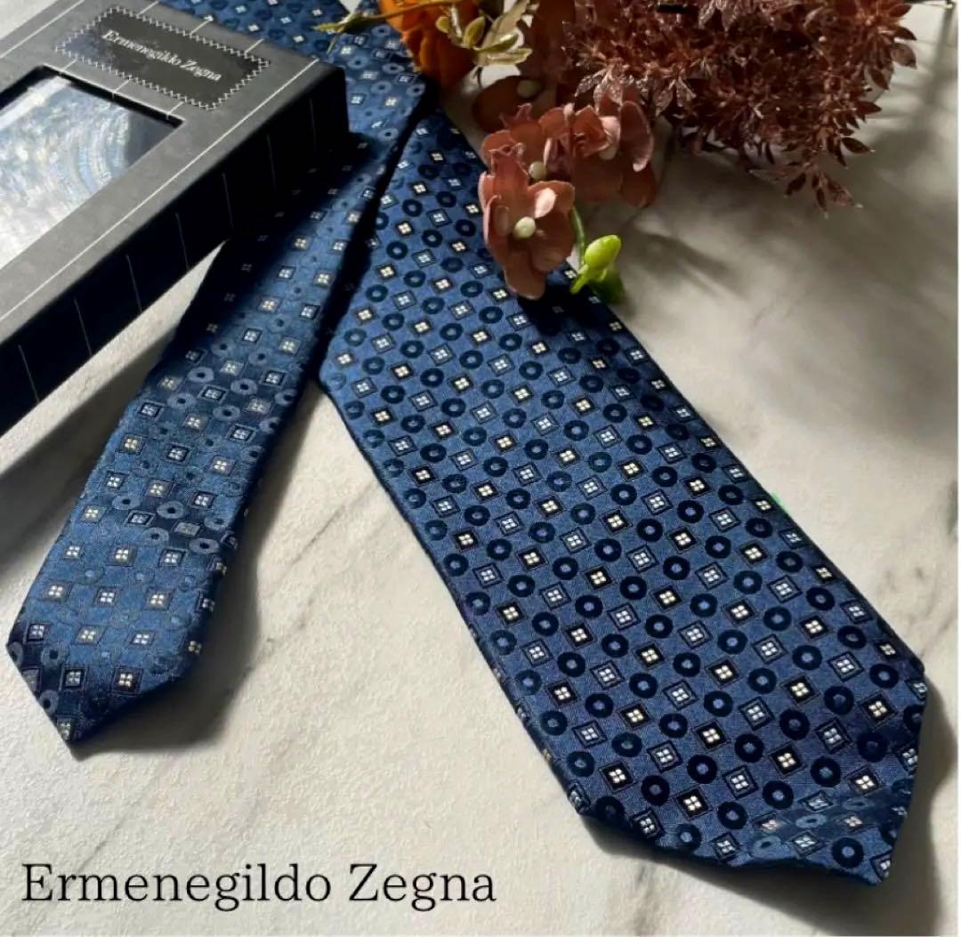 【新品保管品】ゼニア ネクタイ 新品級 シルク 箱付 タグ付 ZEGNA 小紋柄