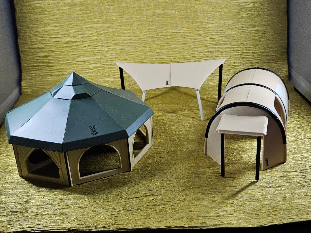 ミニチュアテント3点セット グリーン/ベージュ　フィギュア　DOD レア