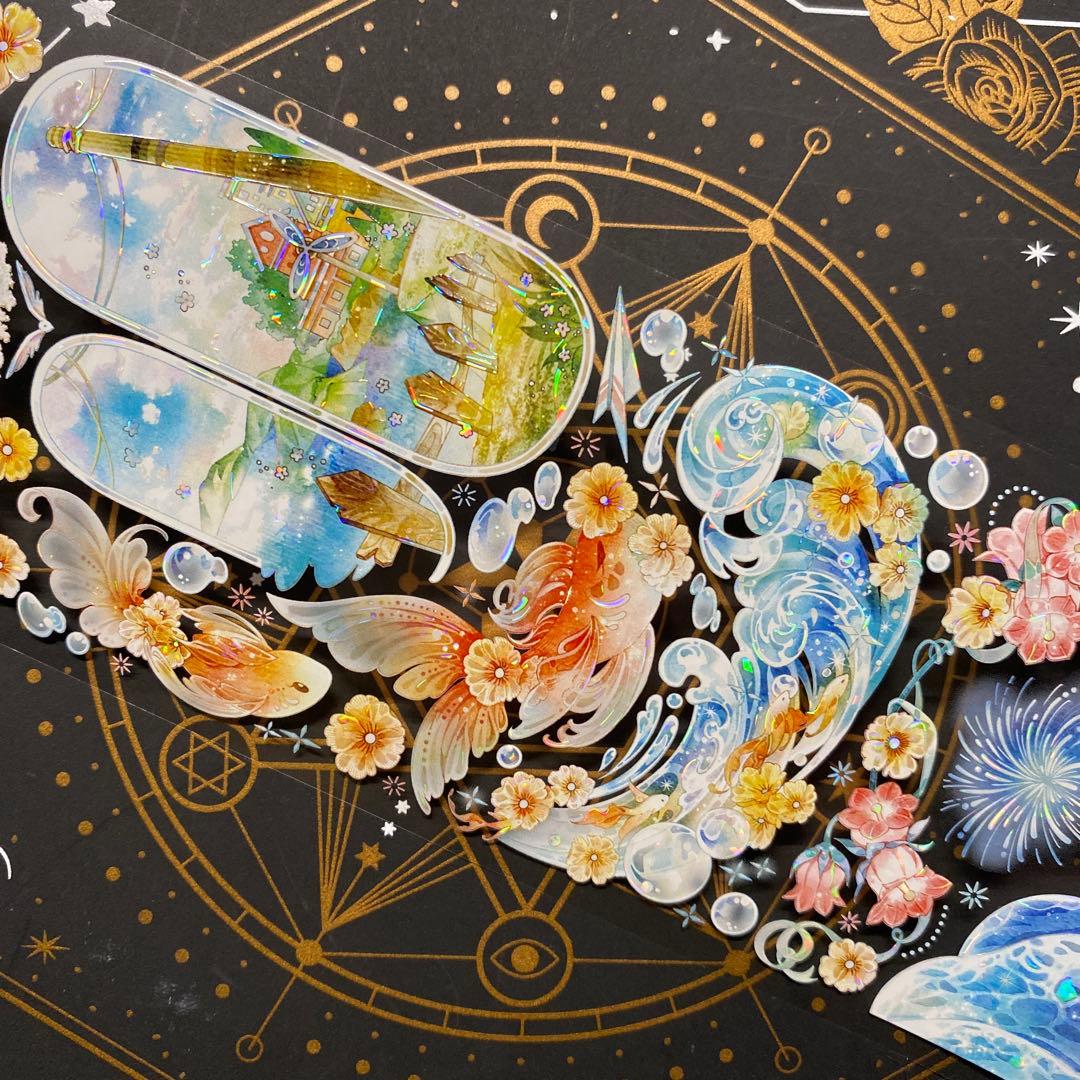 【9157】海外　中古巻　貝殻光マスキングテープ　夏　金魚　海　魚背景装飾系