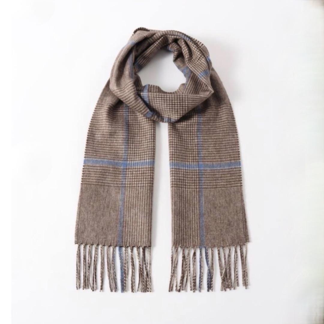 【美品】PIACENZA シルクカシミアWフェイスチェック ブラウン180×30