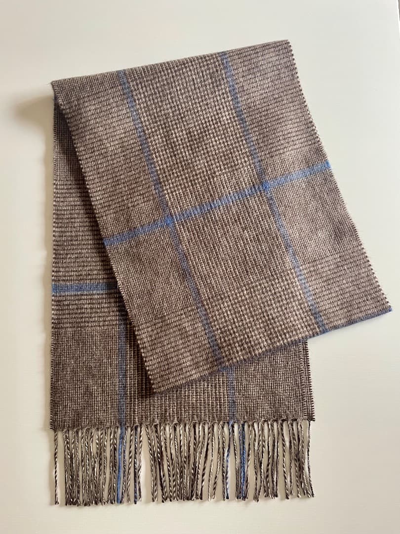 【美品】PIACENZA シルクカシミアWフェイスチェック ブラウン180×30