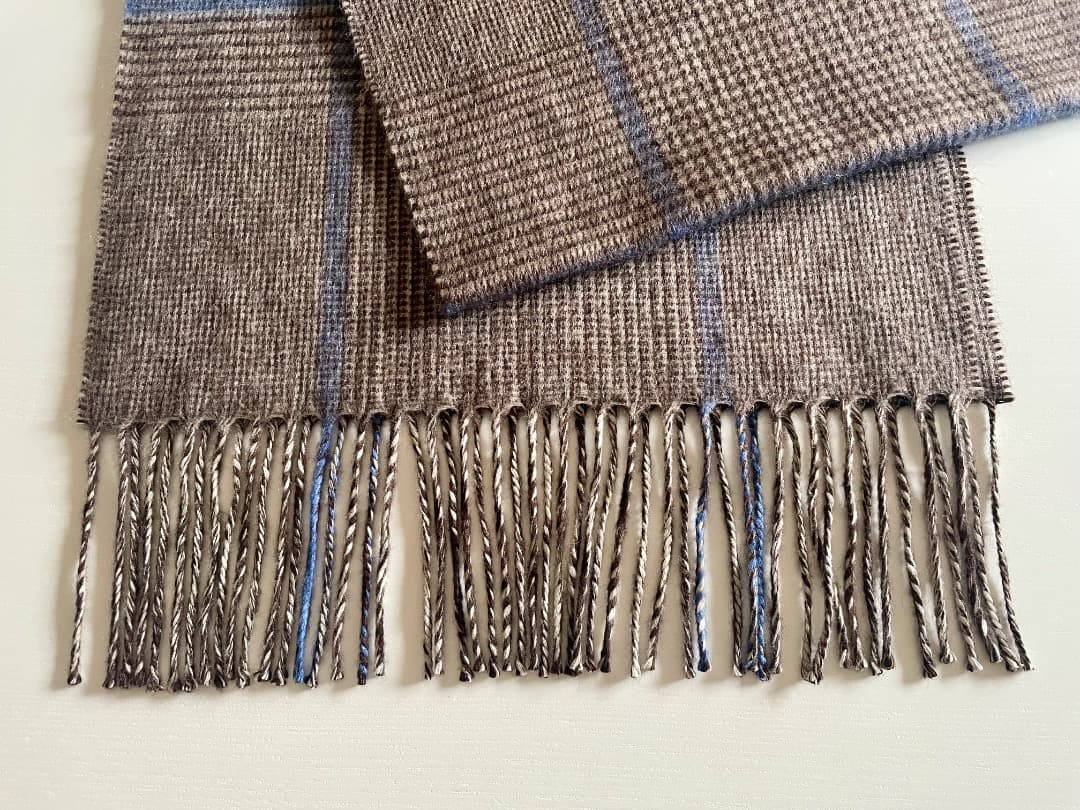 【美品】PIACENZA シルクカシミアWフェイスチェック ブラウン180×30