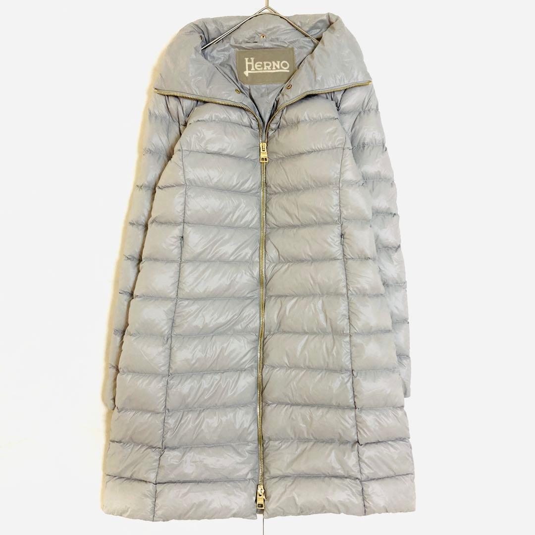 ヘルノ　ダウンコート　 Aライン　ゴールドロゴプレート　ロング丈　軽量　38