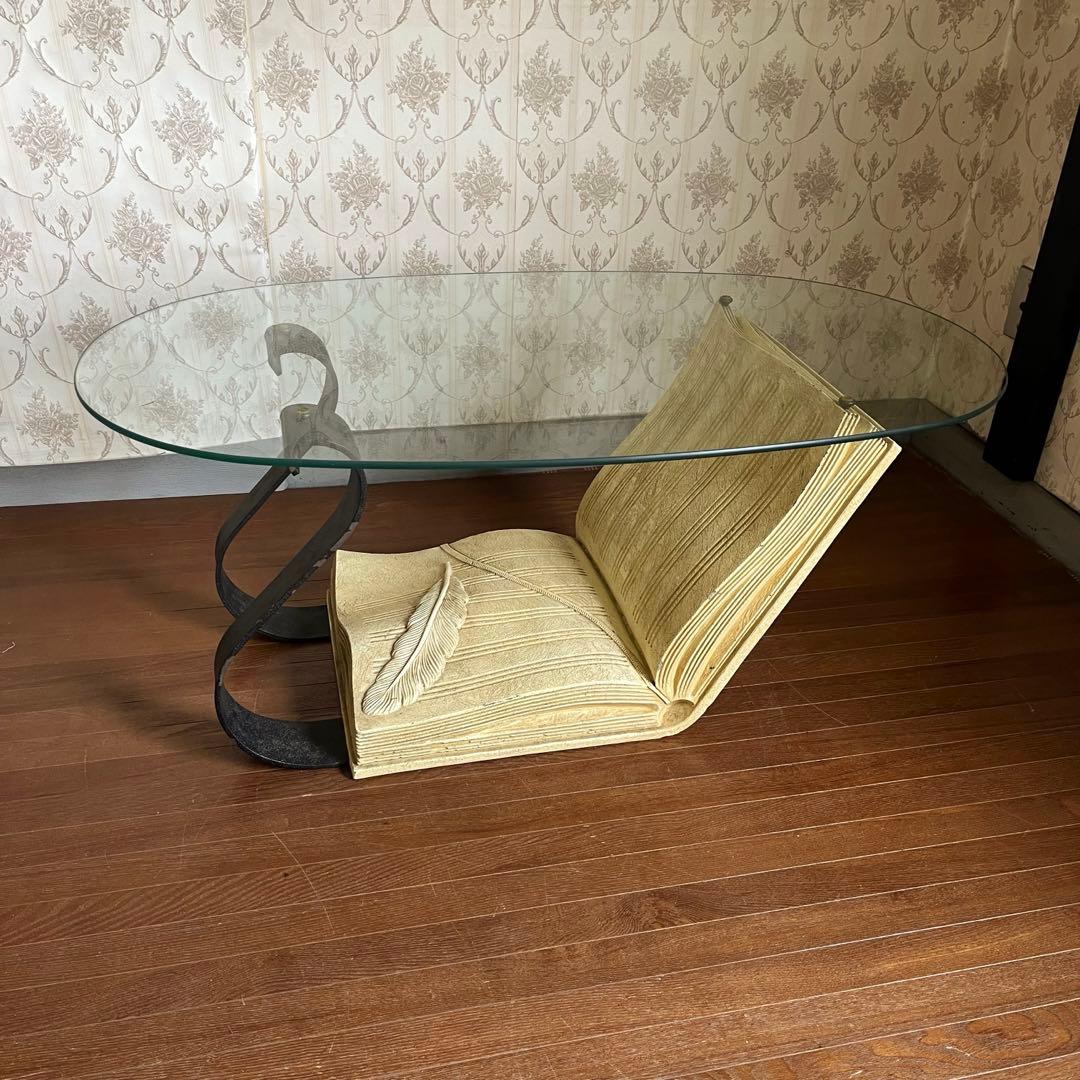 【アンティーク】ガラスセンターテーブル デザイナーテーブル 洋風レトロ 古家具