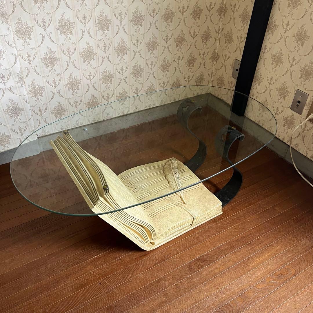 【アンティーク】ガラスセンターテーブル デザイナーテーブル 洋風レトロ 古家具