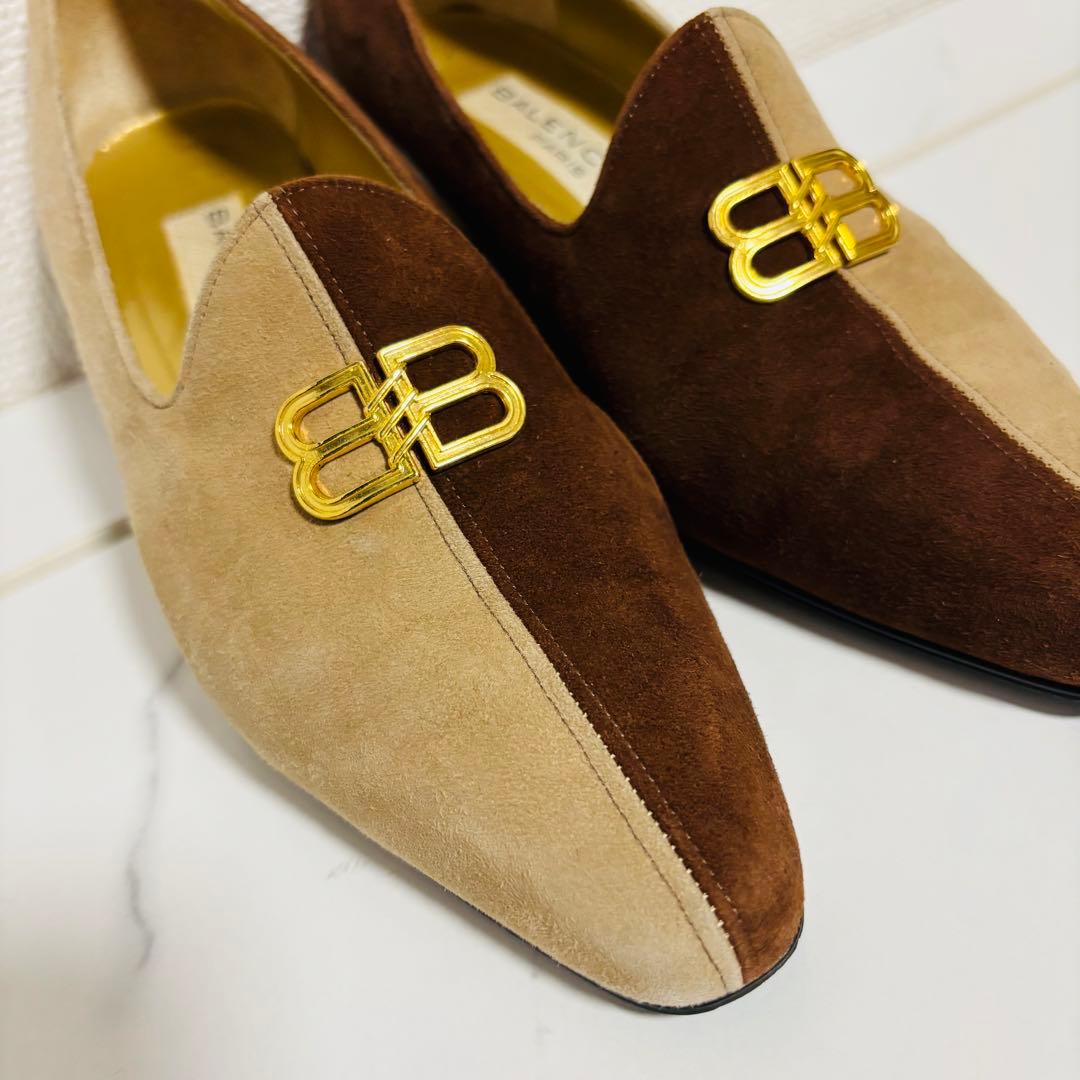 希少 ヴィンテージ バレンシアガ スエード ハイヒール パンプス BBロゴ