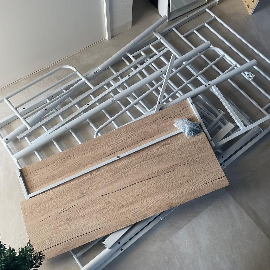 ホワイト ロフトベッド 棚付き シングルサイズ