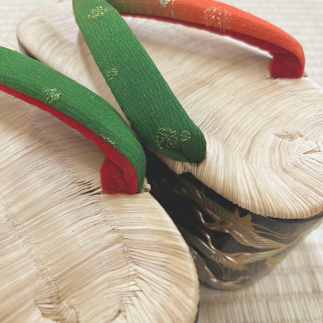 七五三 ぽっくり 七歳 飛鶴 漆金蒔絵 本畳 (未使用品)