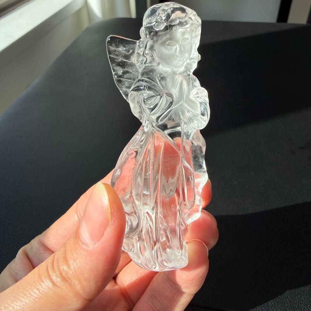 天然石水晶の天使ちゃん　置物　彫物NO.021414