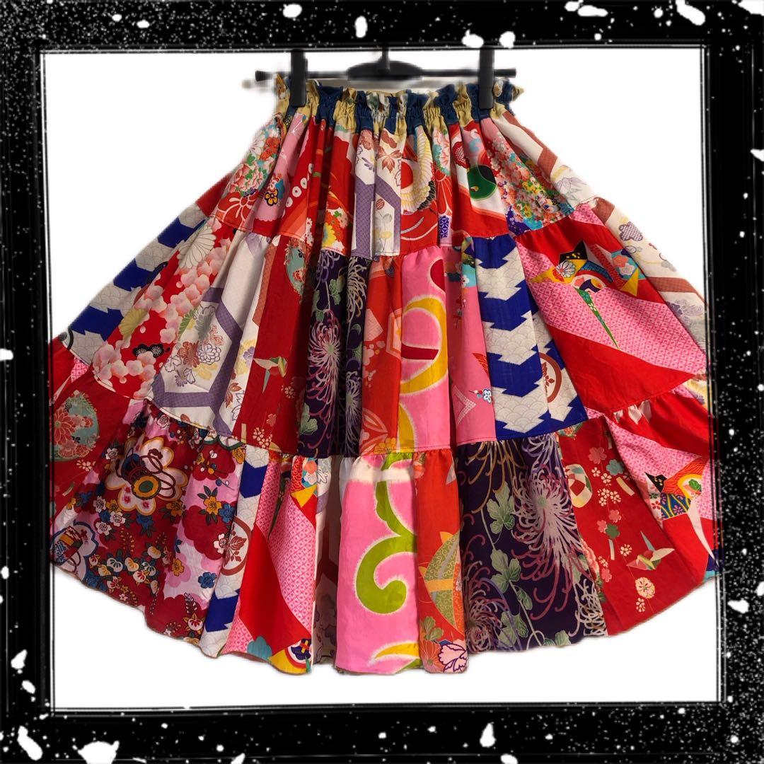 ティアードスカート　古布　リメイク　子供着物　女児着物　七五三着物　一点物