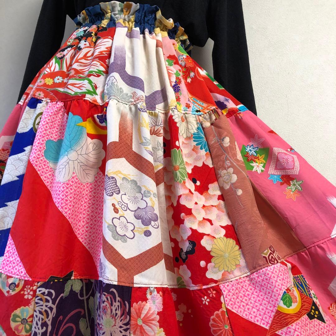 ティアードスカート　古布　リメイク　子供着物　女児着物　七五三着物　一点物