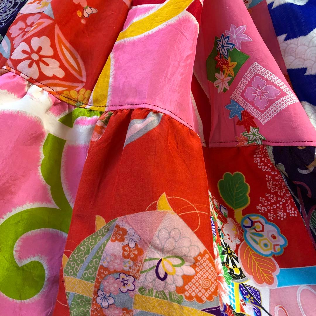 ティアードスカート　古布　リメイク　子供着物　女児着物　七五三着物　一点物