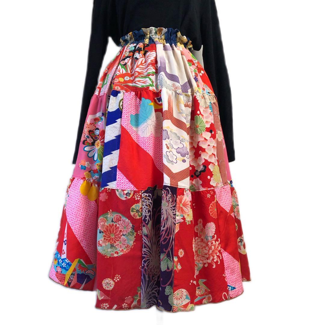 ティアードスカート　古布　リメイク　子供着物　女児着物　七五三着物　一点物