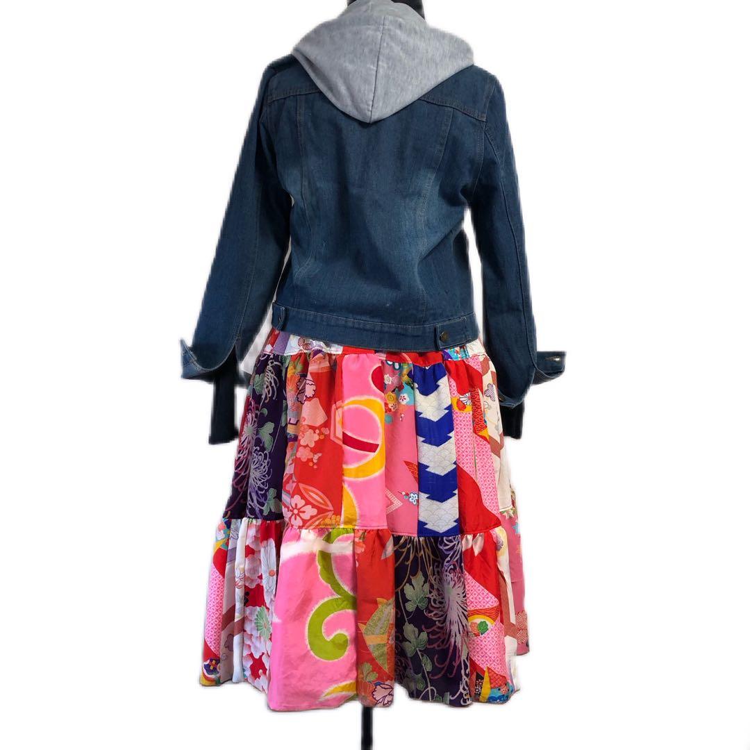 ティアードスカート　古布　リメイク　子供着物　女児着物　七五三着物　一点物