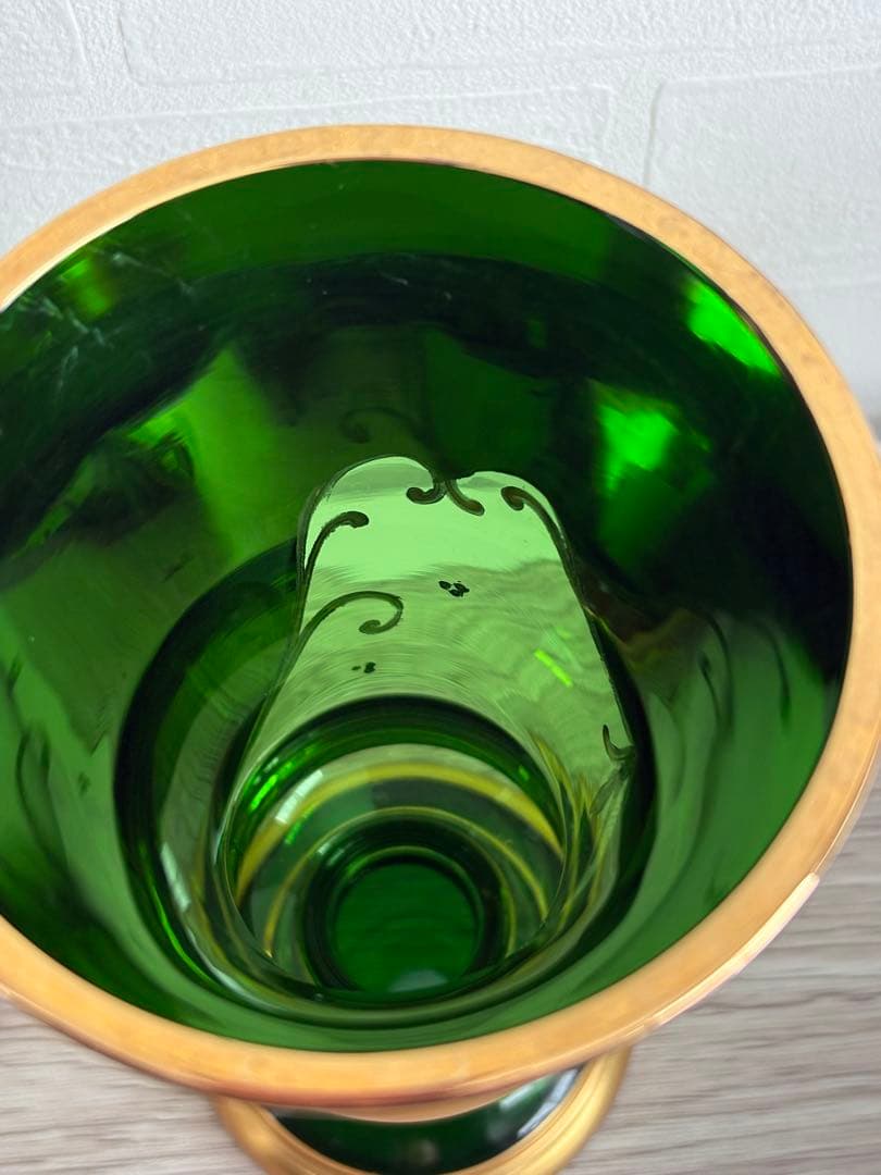 ベネチアングラス 花瓶 2点ペアセット エナメル彩 ムラーノ島 ヴィンテージ