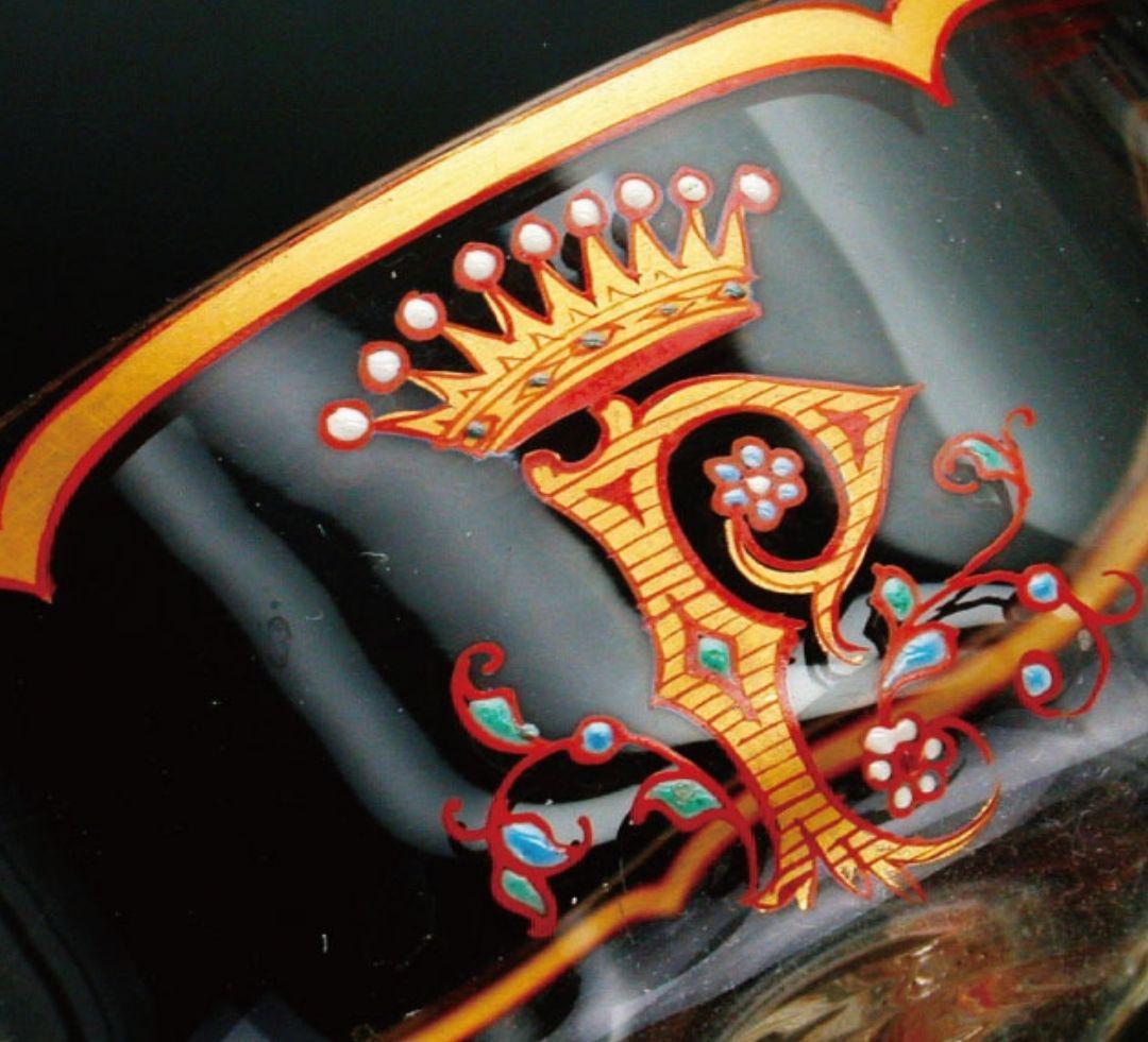 エミール・ガレ★エナメル彩★花装飾文★キャビネットグラス