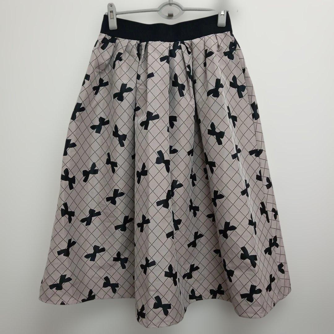 マーリエ ル カセット リボン模様 フレアスカート