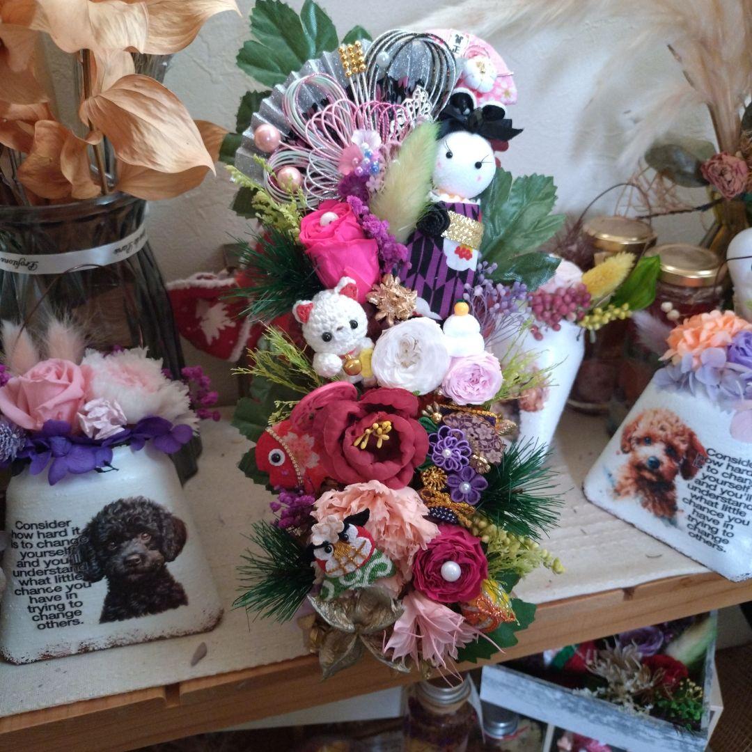 ご予約済…✦新作✦謹賀新年・お正月飾り…着物うさぎと招き猫…モリモリバージョン