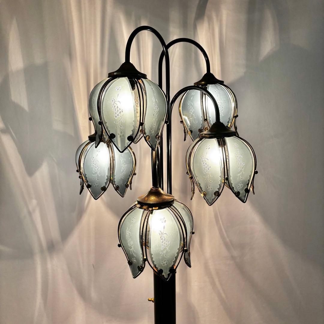 『ヴィンテージ』レトロ　アンティーク　フラワー スタンドライト 鈴蘭フロアランプ