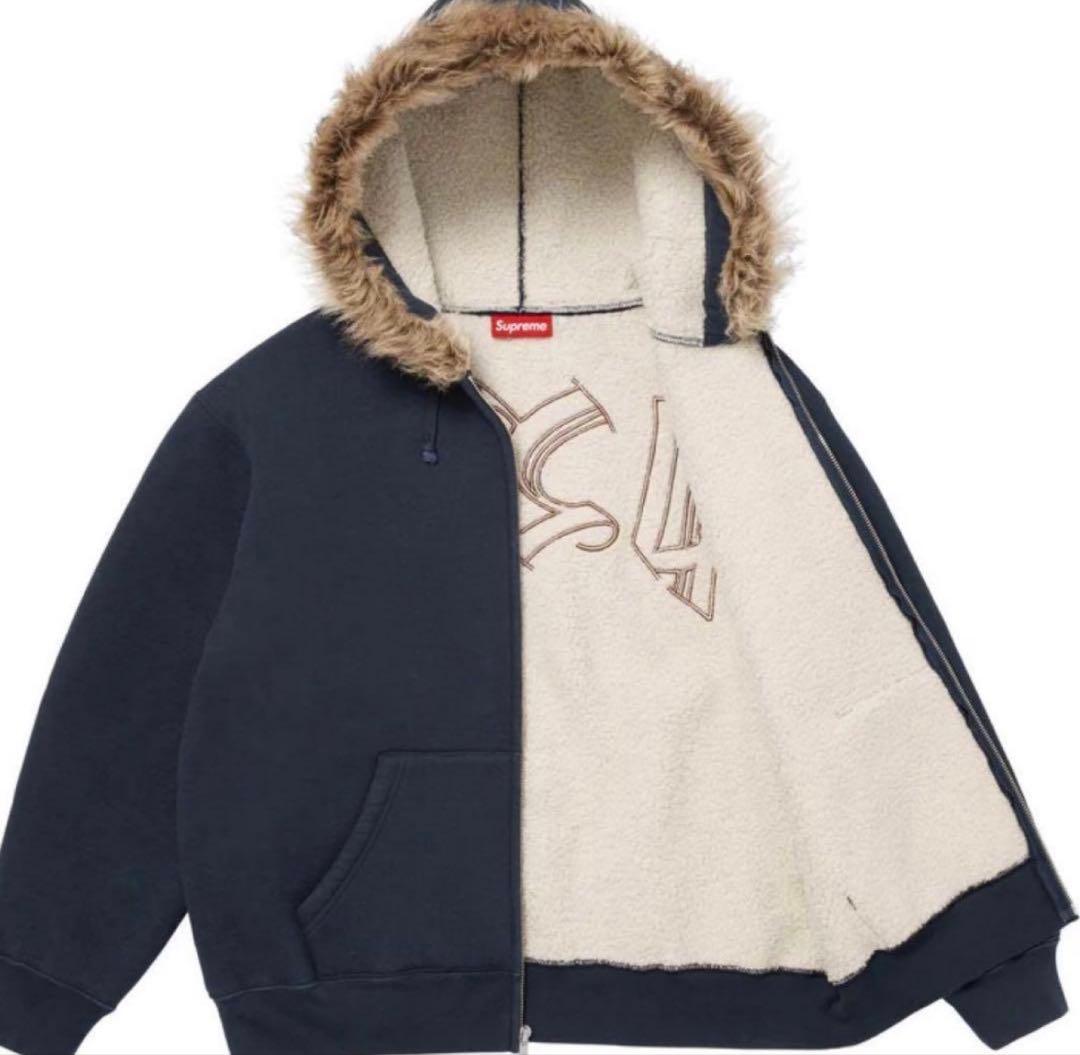 あ*ち様 Supreme ネイビー パーカー フリース裏地