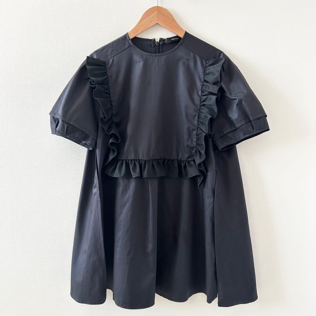 ヨーコチャン　パフスリーブフリルブラウス　ネイビー　38