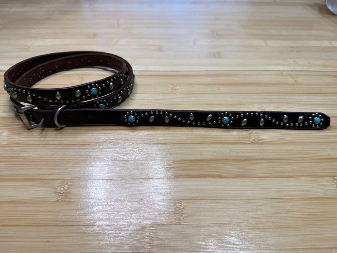 美品⭐️HTC⭐️ナローベルト⭐️フラワーターコイズ⭐️ブラックレザー(茶芯)⭐️34