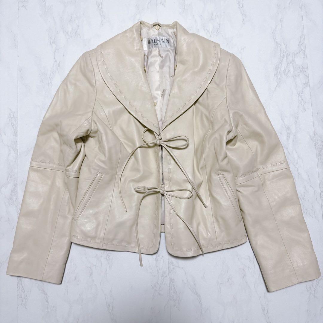 BALMAIN ラムレザー　ジャケット　アイボリー