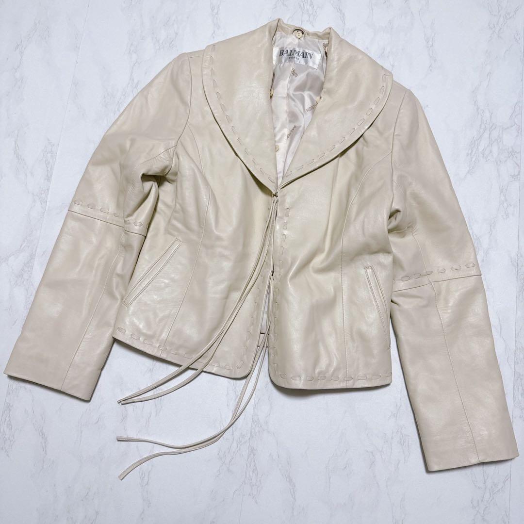 BALMAIN ラムレザー　ジャケット　アイボリー