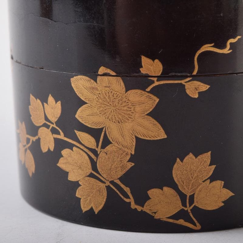 茶道具　漆塗　時代花草蒔絵　香合　時代箱付　V　8233