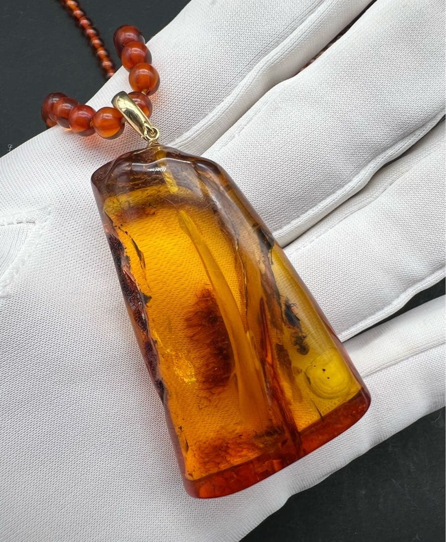 ヴィンテージ ネックレス 琥珀 ペンダント K18 アンティークアクセサリー