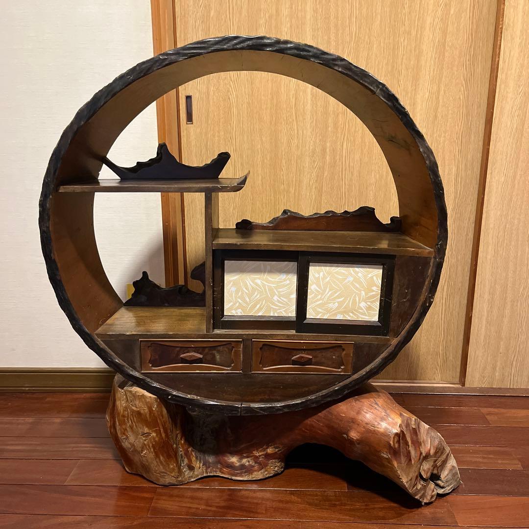 アンティーク　昭和　丸型茶棚(茶箪笥、飾り棚、違い棚)