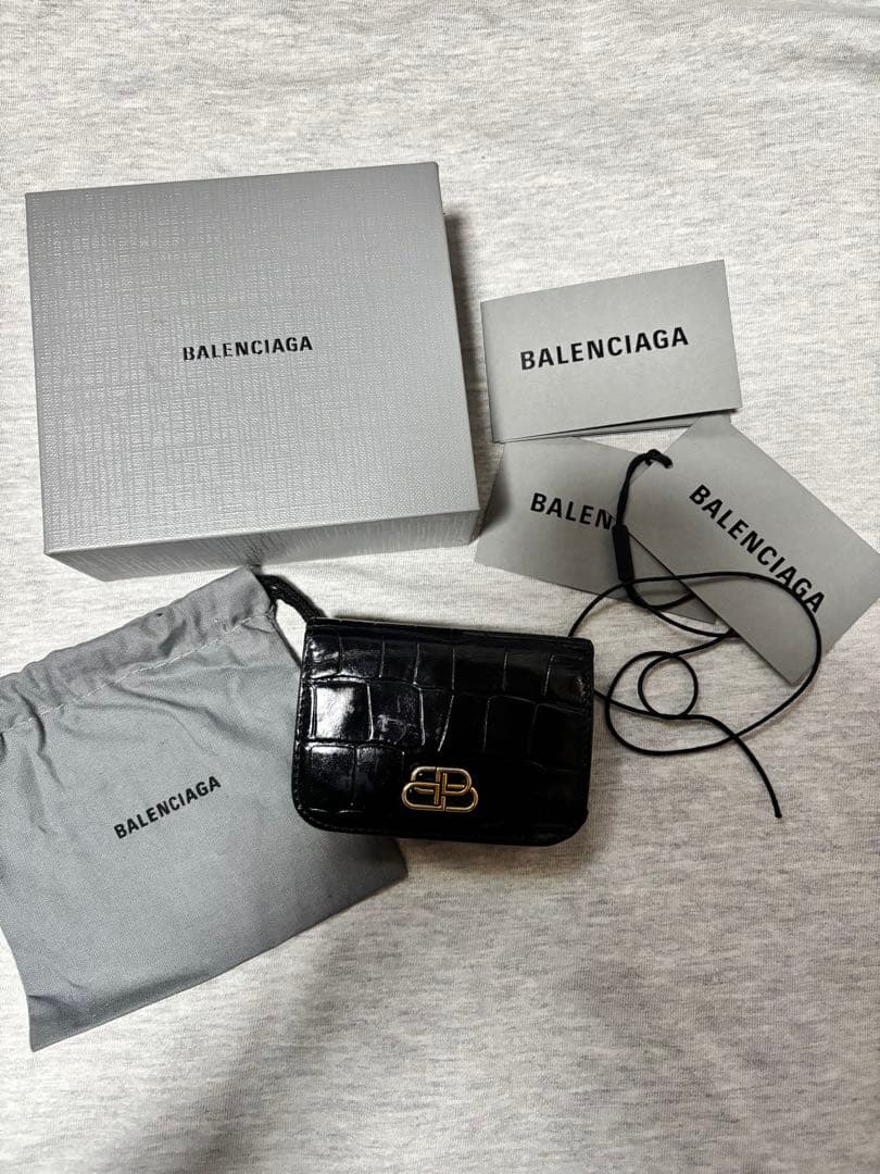 BALENCIAGA 三つ折り財布 ブラック　クロコ　レザー