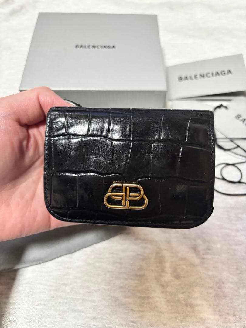 BALENCIAGA 三つ折り財布 ブラック　クロコ　レザー