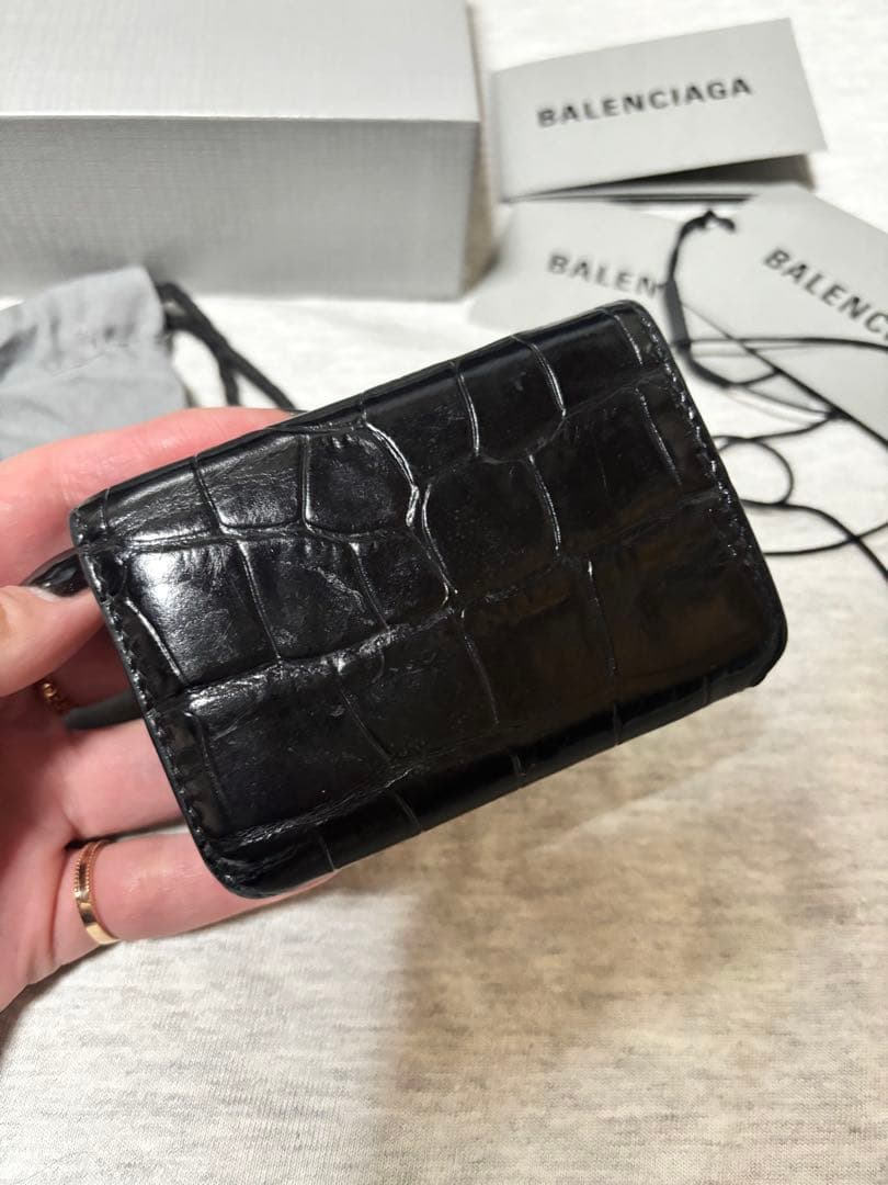 BALENCIAGA 三つ折り財布 ブラック　クロコ　レザー